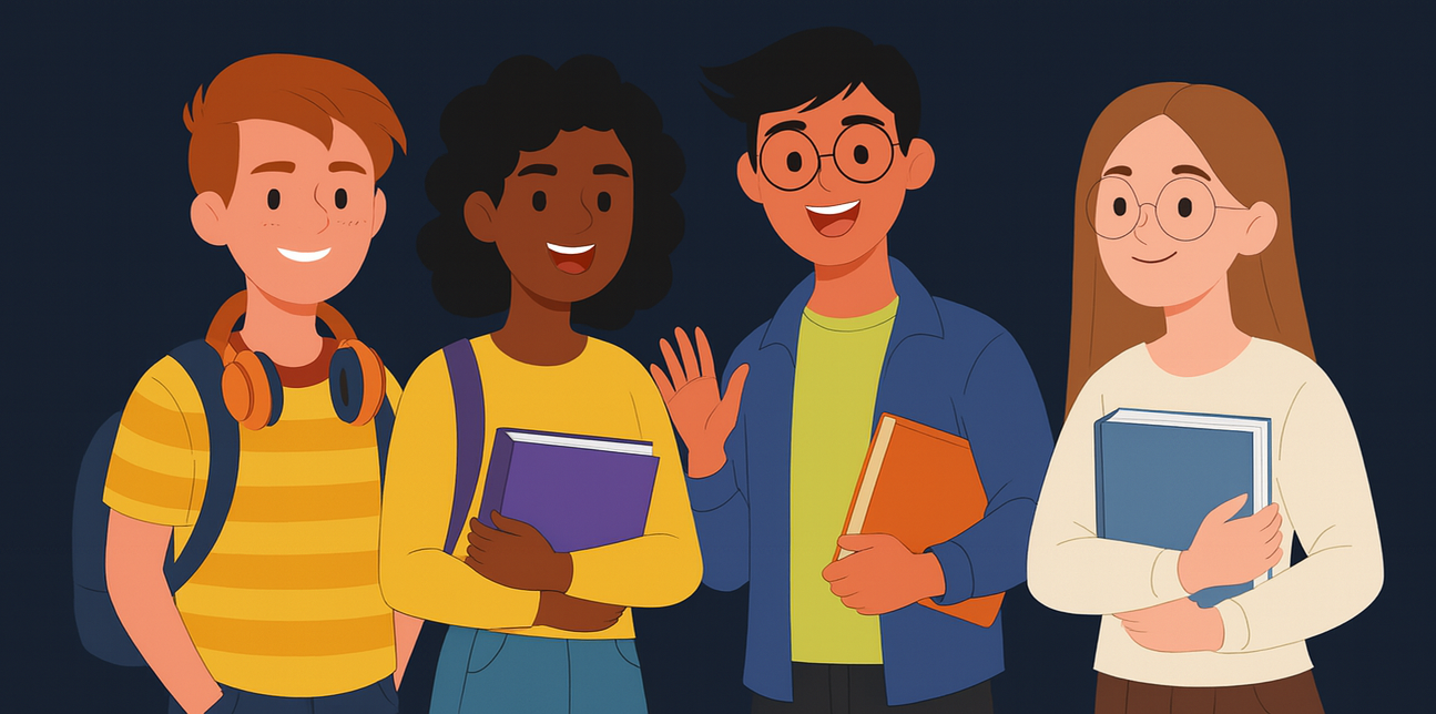 Diverse group of students with books